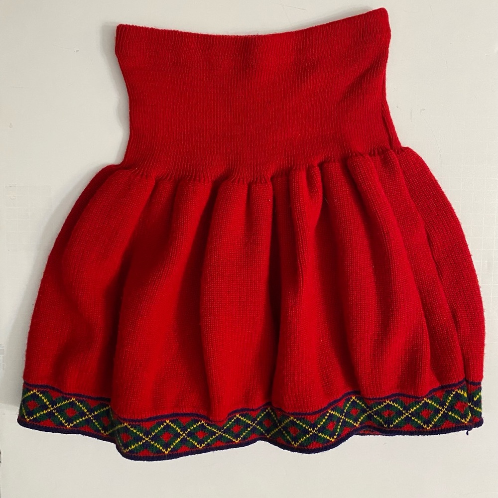 Vintage Jet Set Cool Kids clothes, red Knit Sweater skirt, Large 14, made in USA